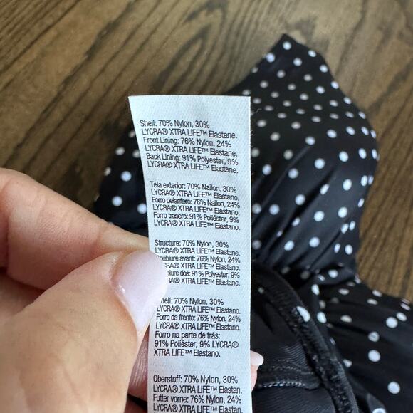 Spanx Underwire Shaping One Piece Ruched Swim Suit Black White Polka Dot Size 14 - Picture 10 of 11